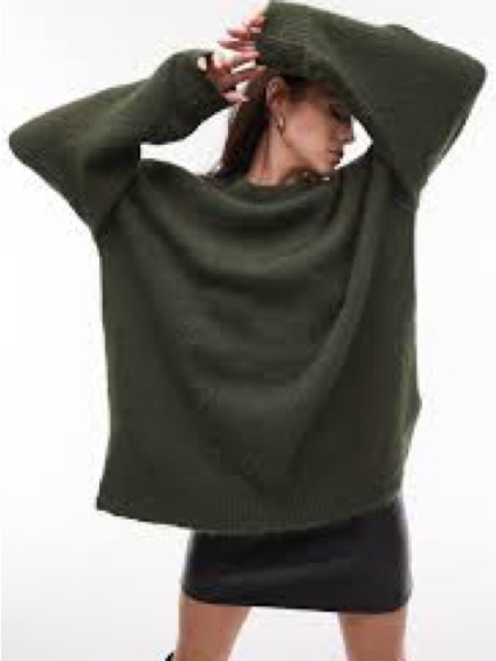 Topshop Olive Green Oversized Crew Neck Sweater Size M